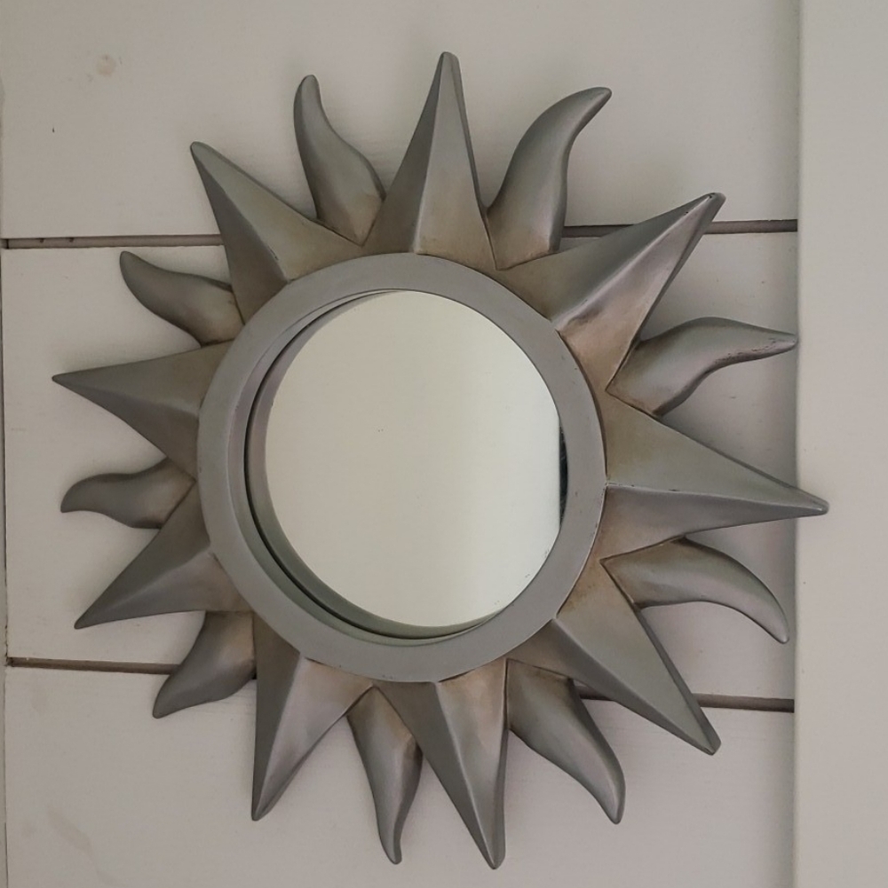 Vintage 90s Sun Moon and Stars Mirror Wall Decor, Celestial Antiqued Silver Tone